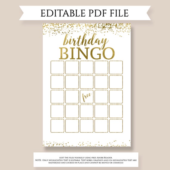Editable Birthday Bingo Birthday Gift bingo game Girl