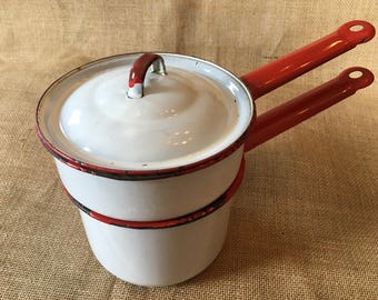 Antique double boiler enamelware pots