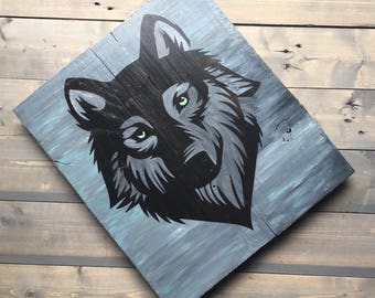 Painted Wolf and moon Hand-painted 7 inch circular saw-blade