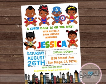 African American Superhero Baby Shower Invitation, Superheroes Baby Shower Invitation, Superheroe Baby Shower Chalk, Digital File
