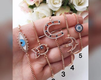 PROMO SALE 25% OFF- evil eye bracelet - gold plated evil eye bracelet - gold evil eye bead bracelet - evil eye charms - adjustable bracelet