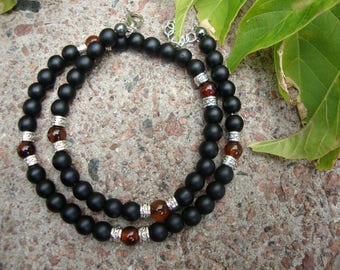 Black beaded necklace for man Onyx quartz beaded Mens necklace Gemstone mens jewelry Stone jewelry Gift for man Beaded jewelry for men gift