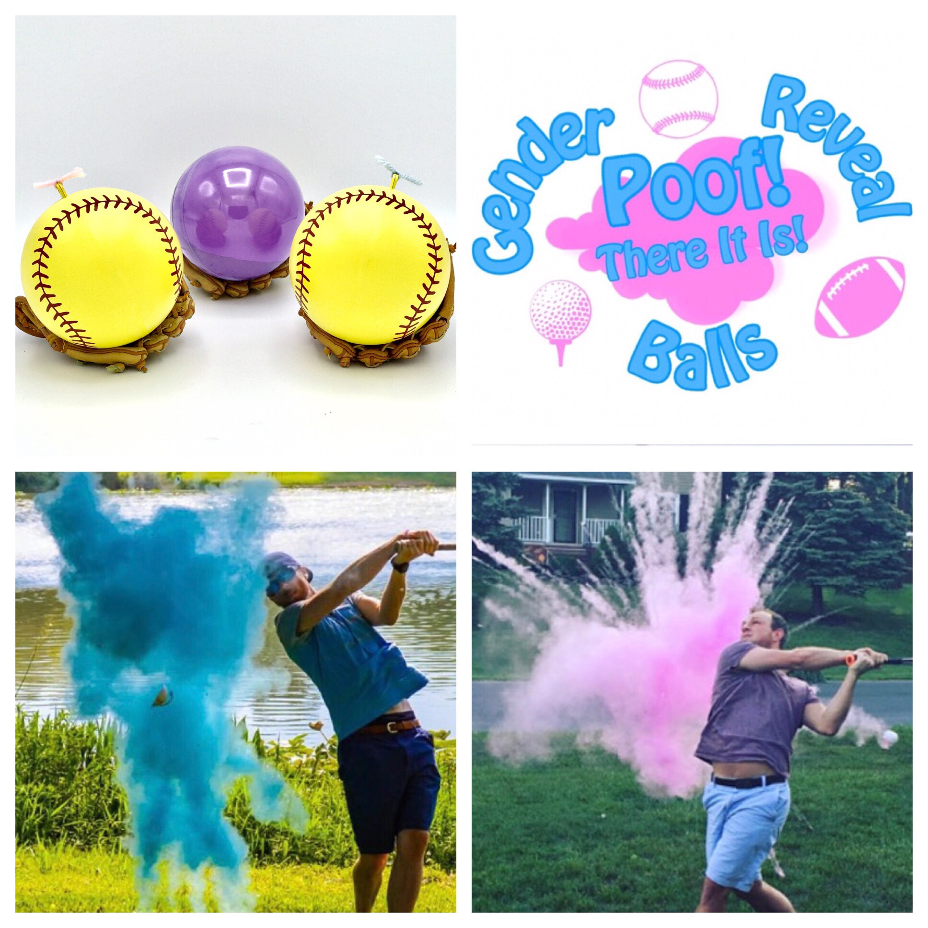 SOFTBALL 2x Powder of Baseball Gender Reveal Balls Pack (Custom Color