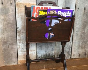 On Sale Vintage wood magazine stand, book, holder, rack, butler stand, wood, mid century, furniture, cottage, decor, shabby chic, storage, s