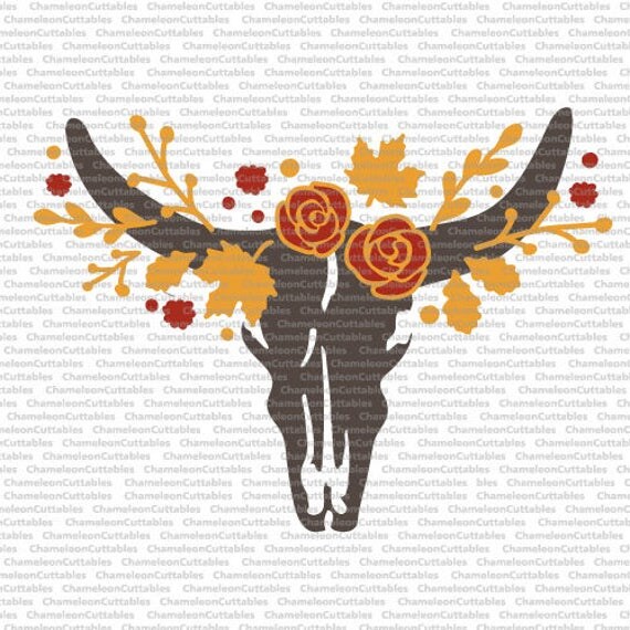 Download cow skull with fall leaves layered svg cut file bull