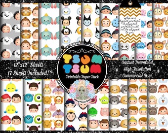 TSUM TSUM Digital Paper Pack, Tsum Tsum Clipart, Tsum Tsum Clip Art, Tsum Tsum Party, Tsum Tsum Birthday, Digital Fabric Design, Commercial