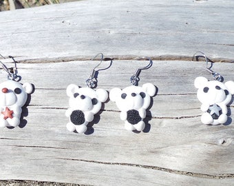 Earrings hook closure fimo Teddies Teddy star stars gift for her fish hook boucles d'oreilles de pâtes d'argile polymer