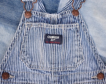Vintage OSHKOSH B'GOSH Bib OVERALLS Size 24 Mos. Classic Denim Hickory Stripe Shortalls | The Genuine Article