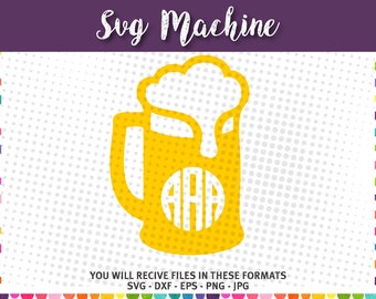 Monogram beer mug svg - Beer Mug svg - Beer svg files for cricut - svg for silhouette - cut files svg dxf eps png and jpg - instant download
