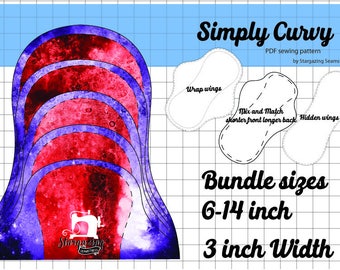 Cloth Pad Pattern, Simply Curvy, Sewing tutorial, Serged Pad, PDF Sewing Pattern 5 sizes bundle 3 inch Snapped Width