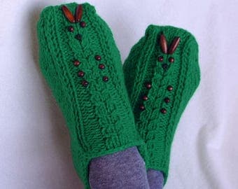 Funny socks for women Funny Caterpillar Socks Gifts women slippers Hand knitted socks Slipper socks Wool slippers Green Knitted Slippers