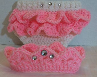 Newborn Crochet Crown And Diaper Cover set, Newborn Crown Photo Prop, Little Princess Crown and Diaper Cover set, Baby Accessories