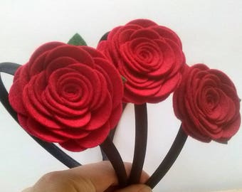 Red Rose headband, Red flower headband, Women hair accessory, Headband for women, Adult Headband Wool Felt flower headband