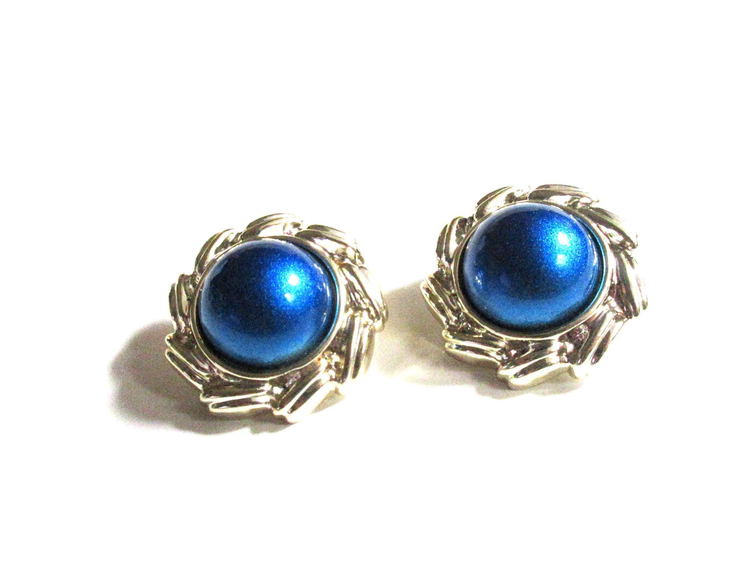 Vintage blue earrings Lightweight plastic clip ons Dome
