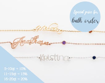 Birthstone Monogram Bracelet, Personalized Memorial Signature Bracelet, Dainty Monogram Jewelry, mothers day gift, Gold, Rose Gold