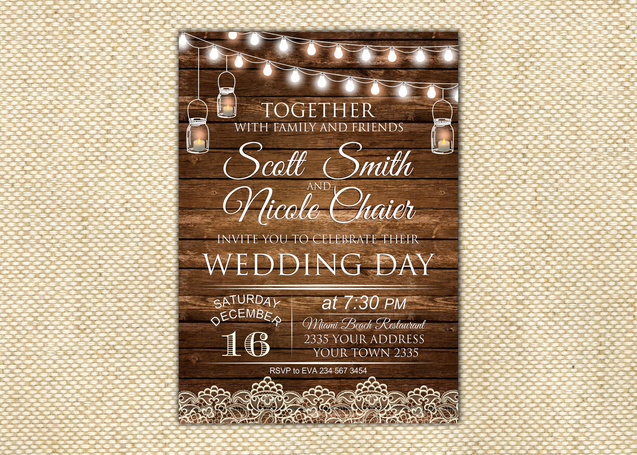 Country Wedding Invitation Barn Rustic Printable String Lights Country Wedding Invitation Barn Rustic Printable String Lights