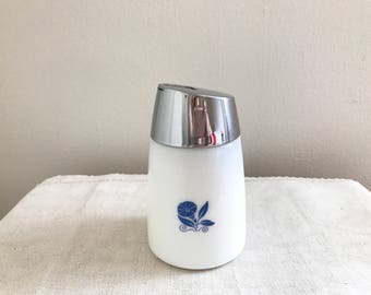 Sugar Dispenser Milk Glass Blue Morning Glory Flower Design Vintage