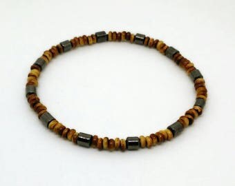 Men's Wood Bead & Hematite Bracelet
