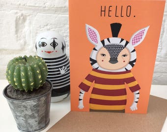 Hello Card - A6 Blank Card - Zebra T-shirt - Greetings Card