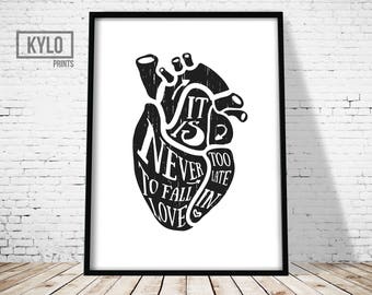 Valentines Gift, Love Print, Love Typography, Love Printable Art, Instant Download, Love Quote, Gift For Her, Black and White, Wall Decor