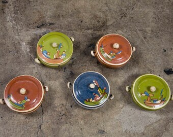 Vintage Mexican Hand Painted Bowls with Lids