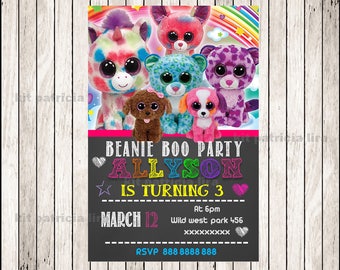 Beanie Boo chalkboard party Invitation, Beanie Boo invitation, Beanie Boo chalkboard Birthday Invitation