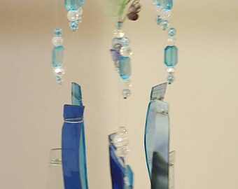 Blue & Green Stained Glass Wind Chime