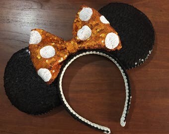 Halloween Minnie ears, Halloween, Black and Orange Minnie ears, Halloween Mickey Ears