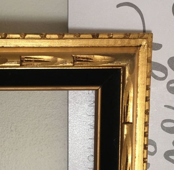 Carved Wood Bright Gold Frame With Black Velvet Matting