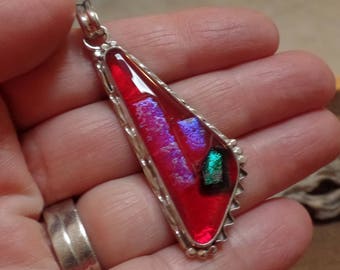 Dichroic Glass Pendant, Glass Jewelry, Dichroic Glass Necklace, Sterling Silver Dichroic Glass Pendant, richlo jewelry, silver 925 , 1336