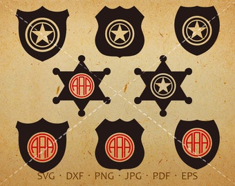 Police Badge SVG, Badge Monogram SVG, Badge Clipart Shirt SVG Silhouette Cricut Cut Files Commercial and Personal Use