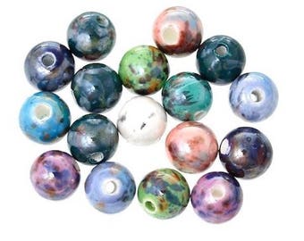 10 round ceramic beads mixed 10 mm