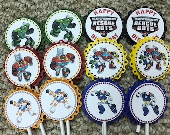 Transformers Rescue Bots Cupcake Toppers / Transformers Rescue Bots Birthday