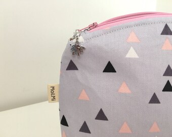 Small Zip Bag, Project Bag, Knitting Bag, Cosmetic Bag, Pink Triangle Bag