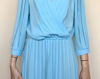 Blue sheer vintage dress by Monica Richards USA- size 14/16
