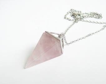Rose Quartz necklace for women gift Natural crystal pendant pyramid crystal necklace for girl Healing Crystal Point necklace