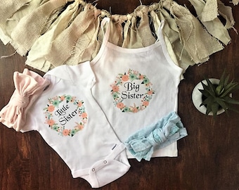 Big Sister little sister outfits, matching outfits for sisters, sister outfit for pictures, sister bows, little sister big sister outfits