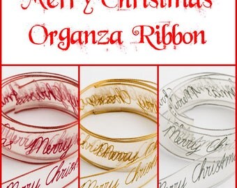 Merry Christmas Ribbon, Christmas Organza Ribbon, Holiday Ribbon, Wrapping Ribbon, Christmas Crafts, Christmas Wedding Decor, 25mm ribbon