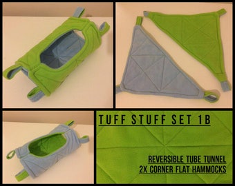 Tuff Stuff 1B - Pepper Roo's Rat Hammocks Set Ferret Sugar Glider Tube Tunnel Corner Matching Strong Durable Fleece Quilted Tough Small Pet