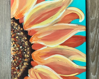 Original Sunflower Acrylic Canvas Painting - 12"x9"