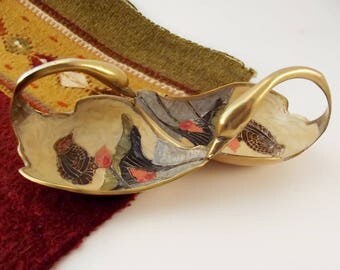 Brass Double Swan Enameled Dish/Tray