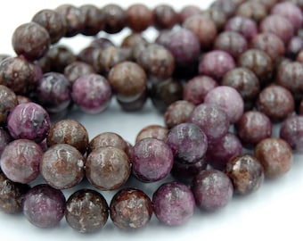 Two 15.5" strands, Purple Mica Beads Round Lepidolite 10mm