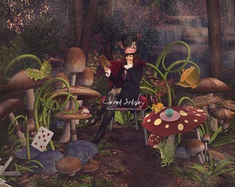 Alice in Wonderland Digital Backdrop - Halloween Background - Tea Party - Fantasy - Mad Hatter - Photo - Magical - Photographer -Girl -Prop