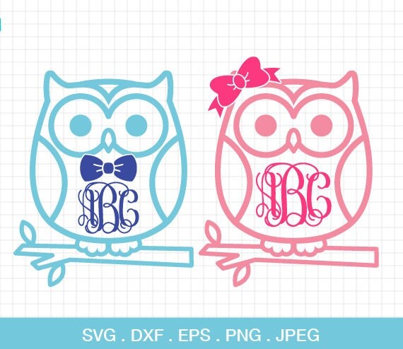 Download Owl Svg Owl with Bow Monogram Frame Owl with boy's bow