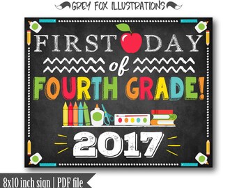 First Day of Fourth Grade Sign, 4th Grade Sign, Fourth Grade Sign, Back to School Sign, School Poster, School Poster, Printable, Digital