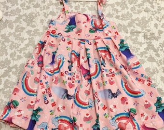 Pink Troll Summer Dress, trolls poppy dress, trolls dress, girls troll dress