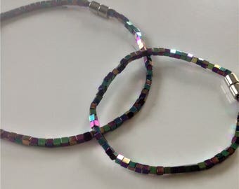 Natural Rainbow Hematite Anklet & Bracelet Set