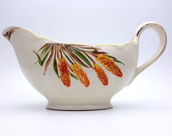 Classic Thanksgiving Themes Gravy Boat Sauce Dish With Wheat CreamPetal Porcelain Grinolet England