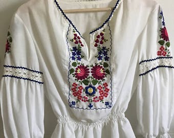 Penny Lane 70s Inspired Bohemian Blouse with Embroidery