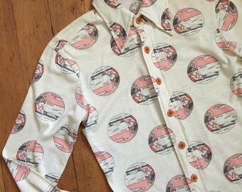 vintage 1970s novelty blouse // 70s novelty 30s women printed top